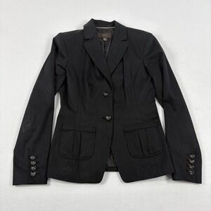 Womens Black Pinstripe Blazer Two Button Tailored Suit Jacket Size 2 Office